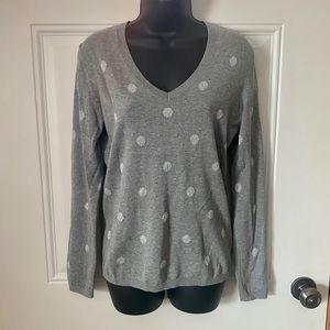 Tommy Hilfiger V-Neck Gray Polka Dot Sweater